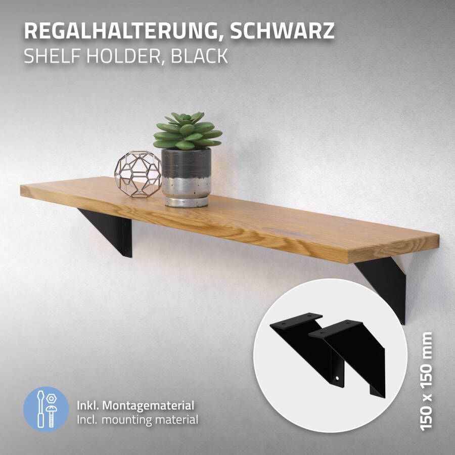 Ml-design 4 stuks plankbeugel 15 cm zwart metaal driehoekige plankbeugels zwevende plankbeugels wandbevestiging 90° wandbeugel planksteun wandplank hangplank planksteun