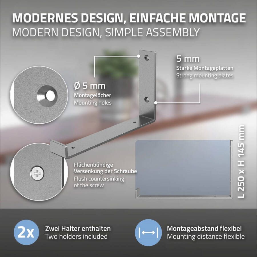 Ml-design 4 stuks plankbeugel 25x4x14 cm grijs gemaakt van metaal 10 inch plankbeugels industriële plankbeugels planksteun voor wandmontage 90 graden wandbeugel L-vormige wandplank