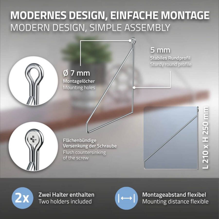 Ml-design 6 stuks plankbeugel 200mm zilver metaal driehoekige plankbeugels drijvende plankbeugel draad wandbeugel planksteun voor wandmontage wandplank wandsteun ophangplank planksteun