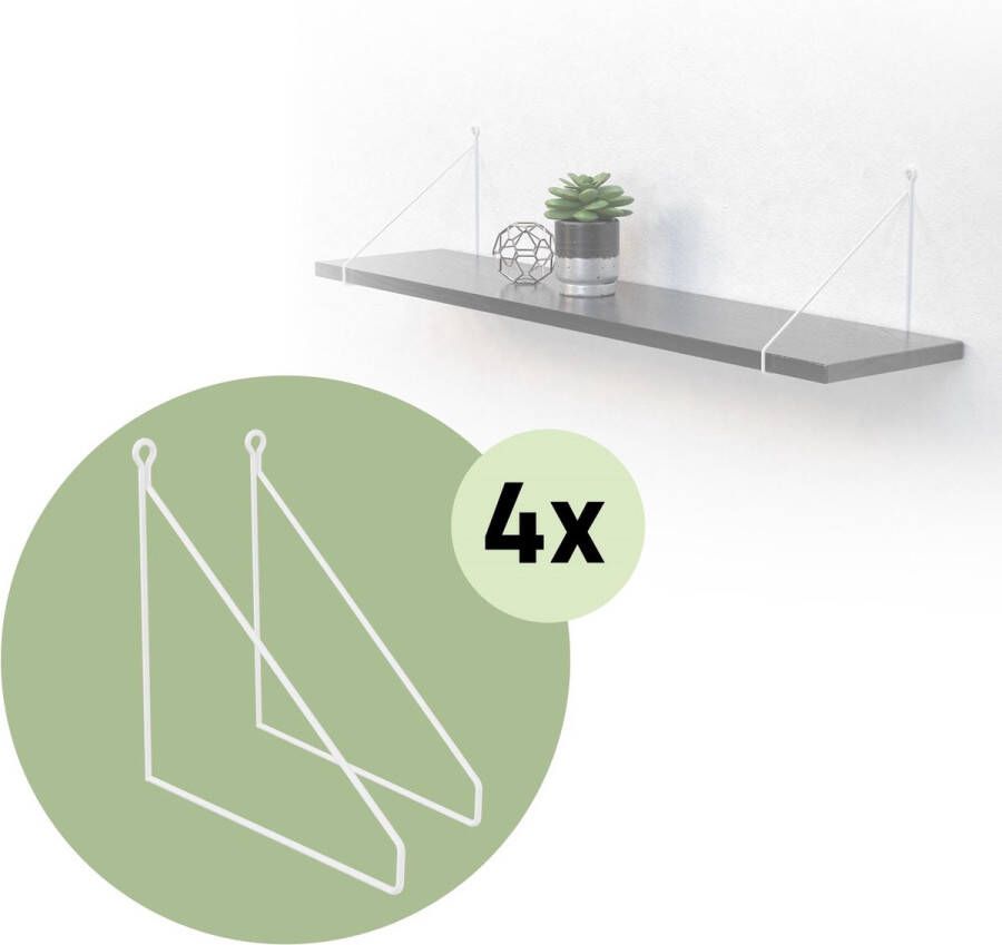 Ml-design 8 stuks plankbeugel 250mm wit metaal driehoekige plankbeugels zwevende plankbeugel draad wandbeugel planksteun voor wandmontage wandplank wandsteun hangende plank planksteun