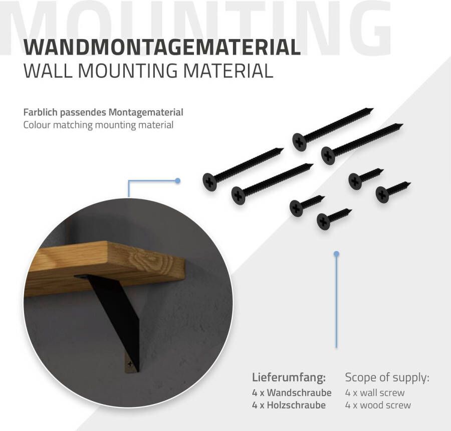 Ml-design 8 stuks planksteun 10 cm zwart metaal driehoekige planksteunen zwevende planksteunen wandbevestiging 90° wandsteun planksteun wandsteun hangplank planksteun