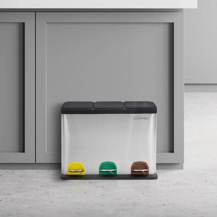 ML-Design Afvalbak 24 liter roestvrij staal met drie bakken van elk 8 liter ML-ontwerp