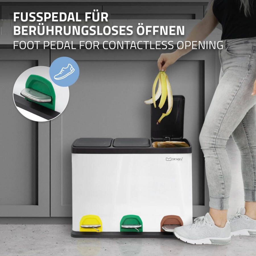 Ml-design Afvalbak 45 liter zwart drie compartimenten van elk 15 liter pedaalmechanisme