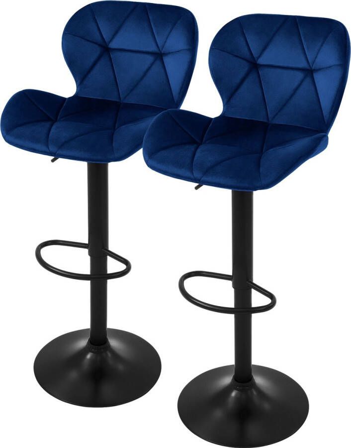 ML-Design Barkruk set van 2 blauw fluwelen bekleding met rugleuning en voetensteun in hoogte verstelbaar 59-79cm