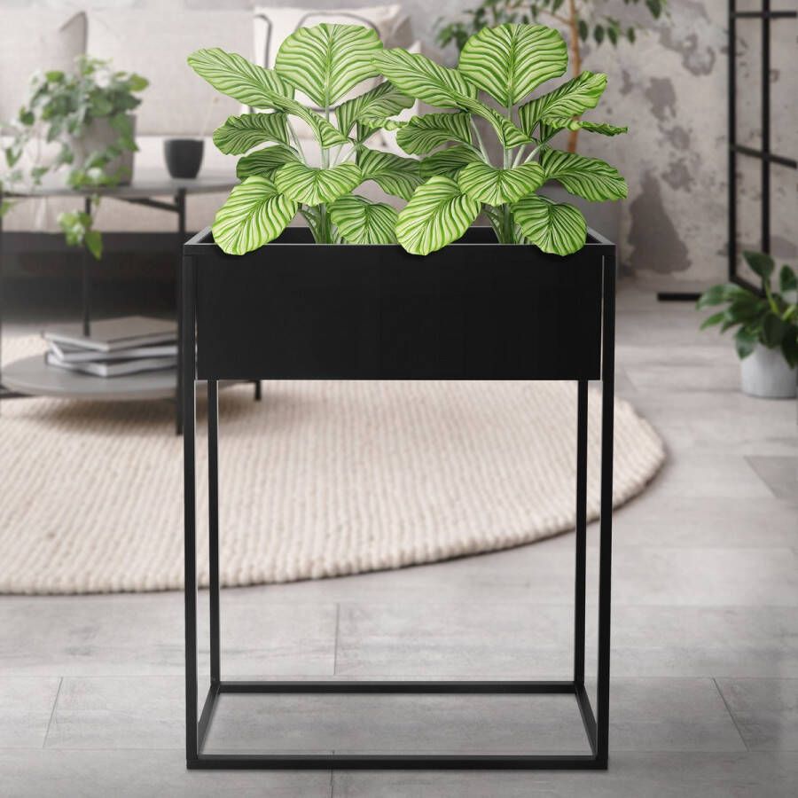 ML-Design Zwart Metalen Bloemstandaard 60x25x78 Cm Rechthoekige Plantenstandaard