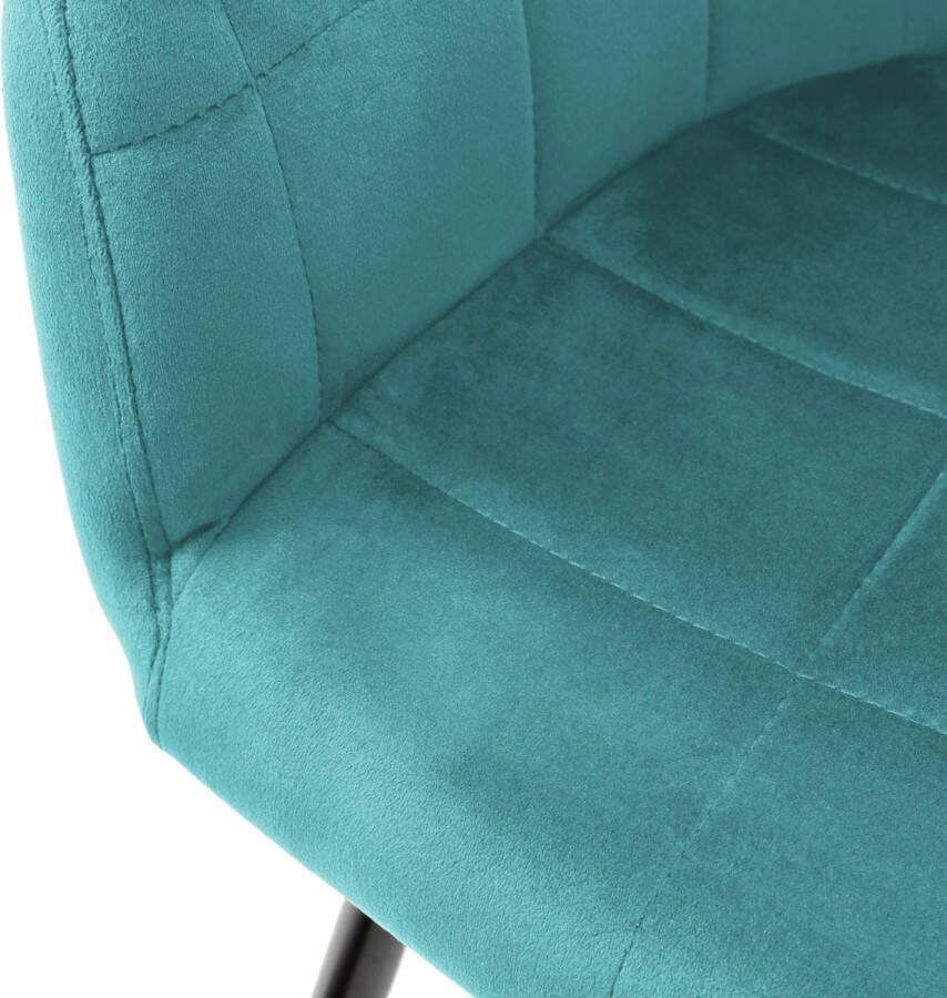 Ml-design ECD Germany Set van 4 Eetkamerstoelen met Rugleuningen en Armleuningen Turquoise Keukenstoelen met Fluwelen Bekleding Gestoffeerde Stoelen met Metalen Poten Ergonomische Stoelen voor Eettafel Woonkamerstoelen Eetkamerstoel