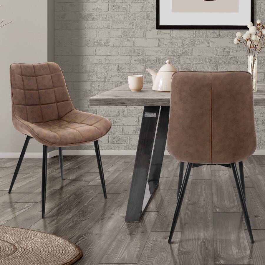 ML-Design Set Van 2 Eetkamerstoelen Met Rugleuning Antraciet Keukenstoel Met Kunstleren Bekleding