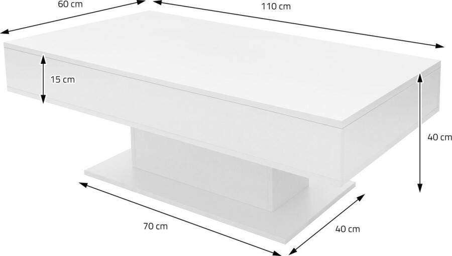 Ml-design Salontafel 110x60x40 cm wit spaanplaat incl. 2 opbergvakken onder schuifblad