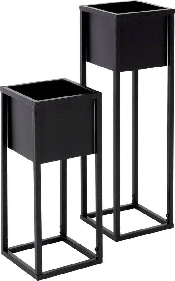 Ml-design Set van 2 bloemstatieven zwart 21x50 70x21 cm gepoedercoat metaal