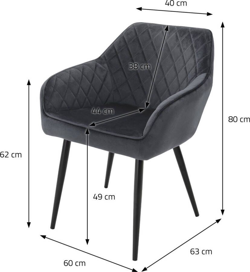 Ml-design Set van 4 Eetkamerstoelen met Armleuningen en Rugleuning Antraciet Keukenstoel met Fluwelen Bekleding Gestoffeerde Stoel met Metalen Poten Ergonomische Stoel voor Eettafel Eetkamerstoel Woonkamerstoel