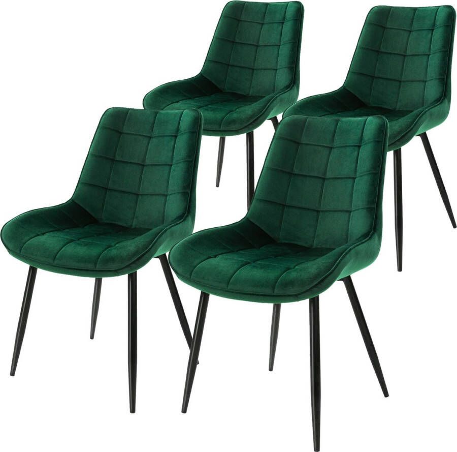 Ml-design Set van 4 Eetkamerstoelen met Rugleuning Donkergroen Keukenstoel met Fluwelen Bekleding Gestoffeerde Stoel met Metalen Poten Ergonomische Stoel voor Eettafel Eetkamerstoel Woonkamerstoel Keukenstoelen