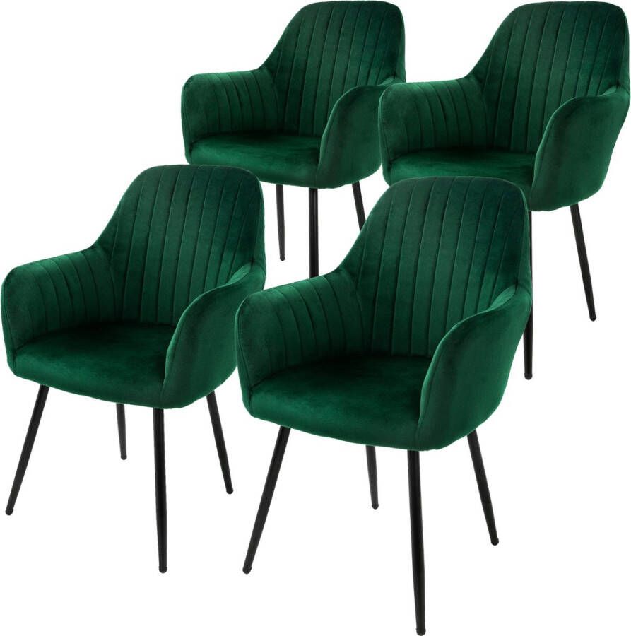 Ml-design set van 4 eetkamerstoelen met rugleuning en armleuningen groen keukenstoelen met fluwelen bekleding gestoffeerde stoelen met metalen poten ergonomische stoelen voor eettafel woonkamerstoelen eetkamerstoel
