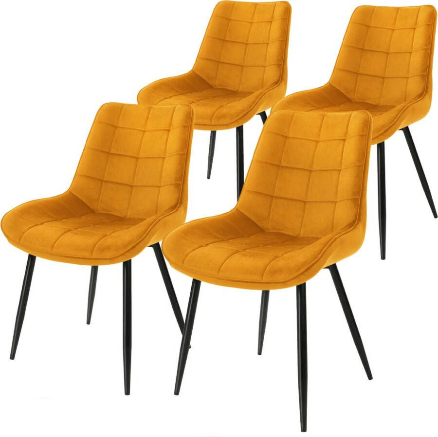 ml-design Set van 4 Eetkamerstoelen met Rugleuning Mosterdgeel Keukenstoel met Fluwelen Bekleding Gestoffeerde Stoel met Metalen Poten Ergonomische Stoel voor Eettafel Eetkamerstoel Woonkamerstoel Keukenstoelen