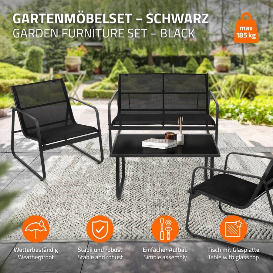 ML-Design Tuinmeubelset 4-delig Zwart Balkonmeubilair Van Staal & Textilene Voor 4 Personen