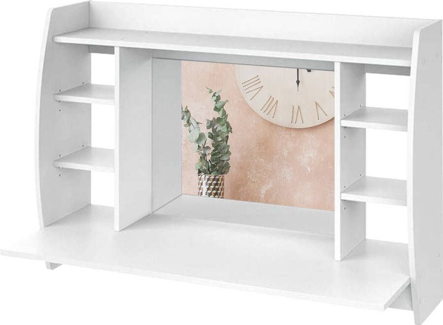 ML-Design Wandkaptafel Kaptafel Met Spiegel Krukje En 6 Planken Wit 110x75x48 5 Cm