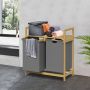 ML-Design Wasmand met twee uittrekbare waszakken Grijs 2x30 liter Frame van bamboehout - Thumbnail 1