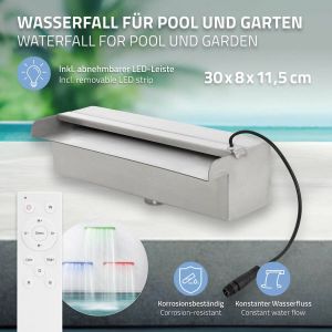 Ml-design Waterval voor zwembaden 30 cm roestvrij staal incl. RGB LED verlichting en afstandsbediening