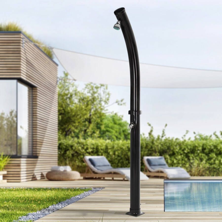 ML-Design Solar Douche 20l 222cm Rond Zwart Gebogen Met Grondplaat Bruin