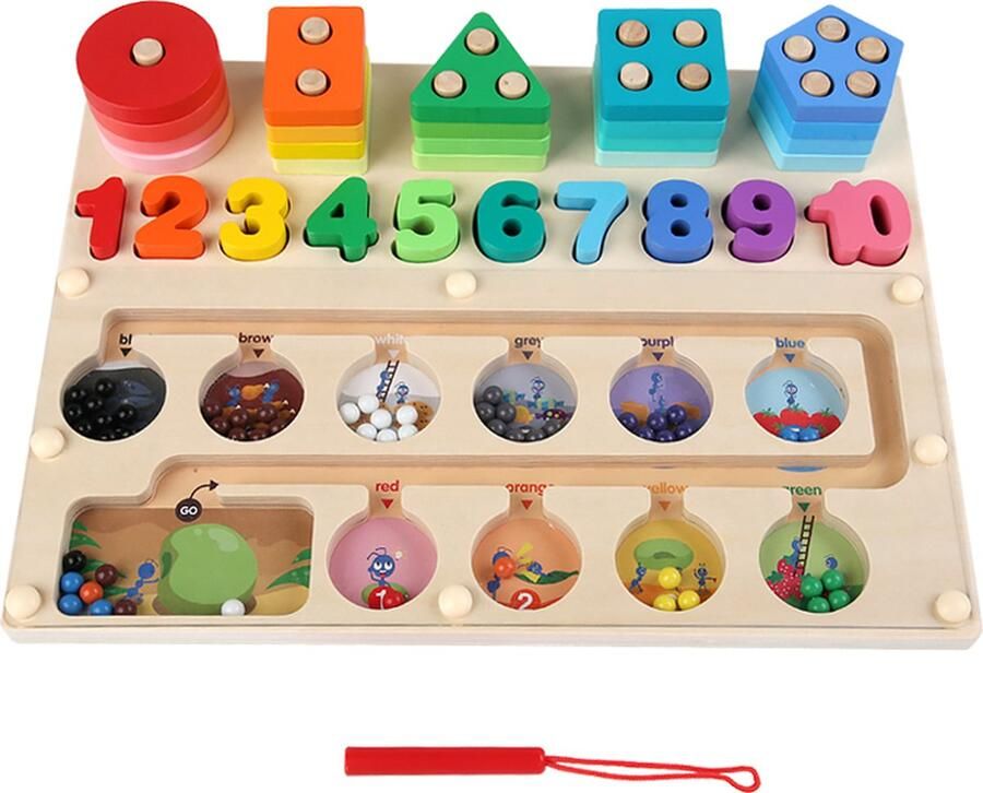 ML Magnetisch Doolhof & Kleurenoefening Houten speelgoed Montessori Sorteren Magnetisch speelgoed 3 jaar of ouder Kleuren Getallen Magneetpen