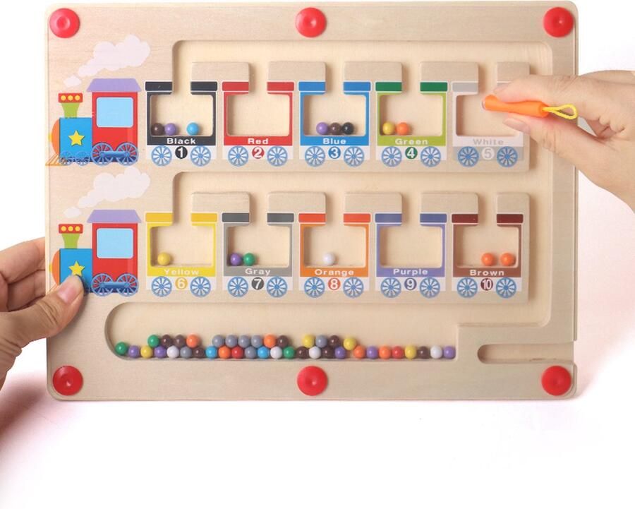 ML Magnetisch Doolhof & Kleurenoefening Trein & Wagons Houten speelgoed Montessori Sorteren Magnetisch speelgoed 3 jaar of ouder Kleuren en Motoriek Magneetpen