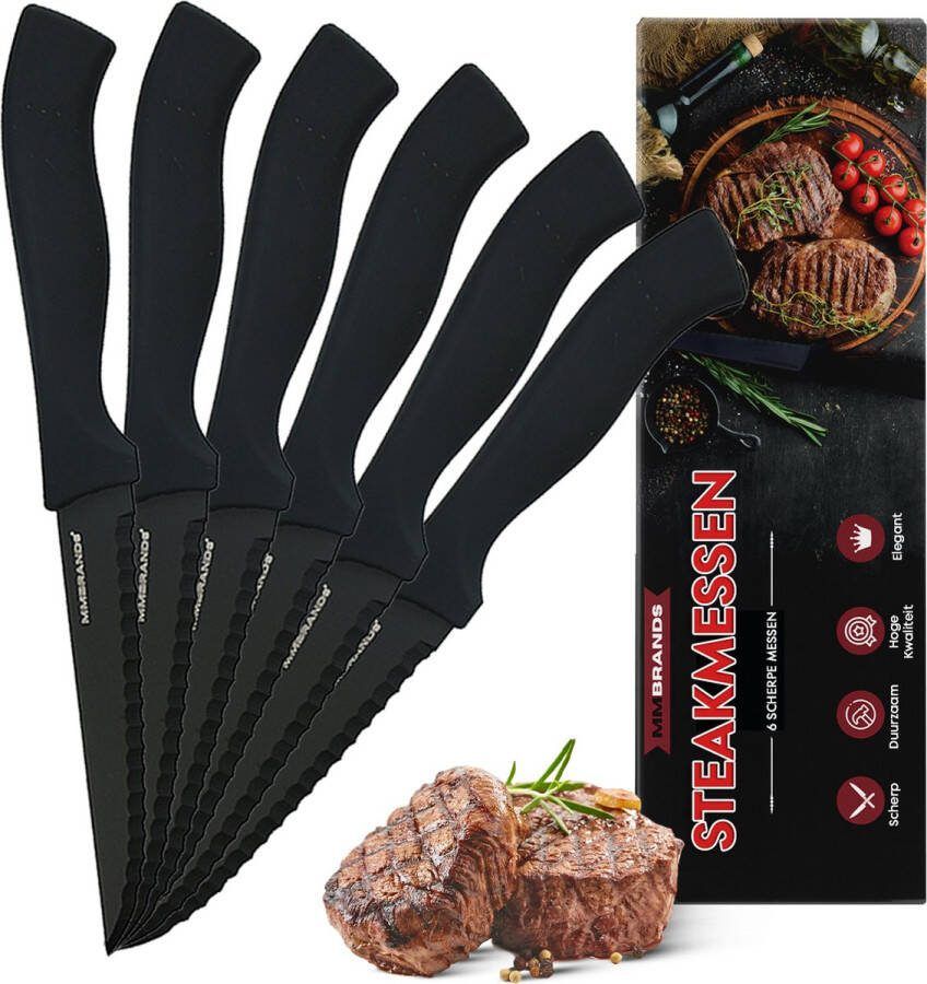 MM Brands Steakmessen Messenset Kartelmes 6 stuks zwart