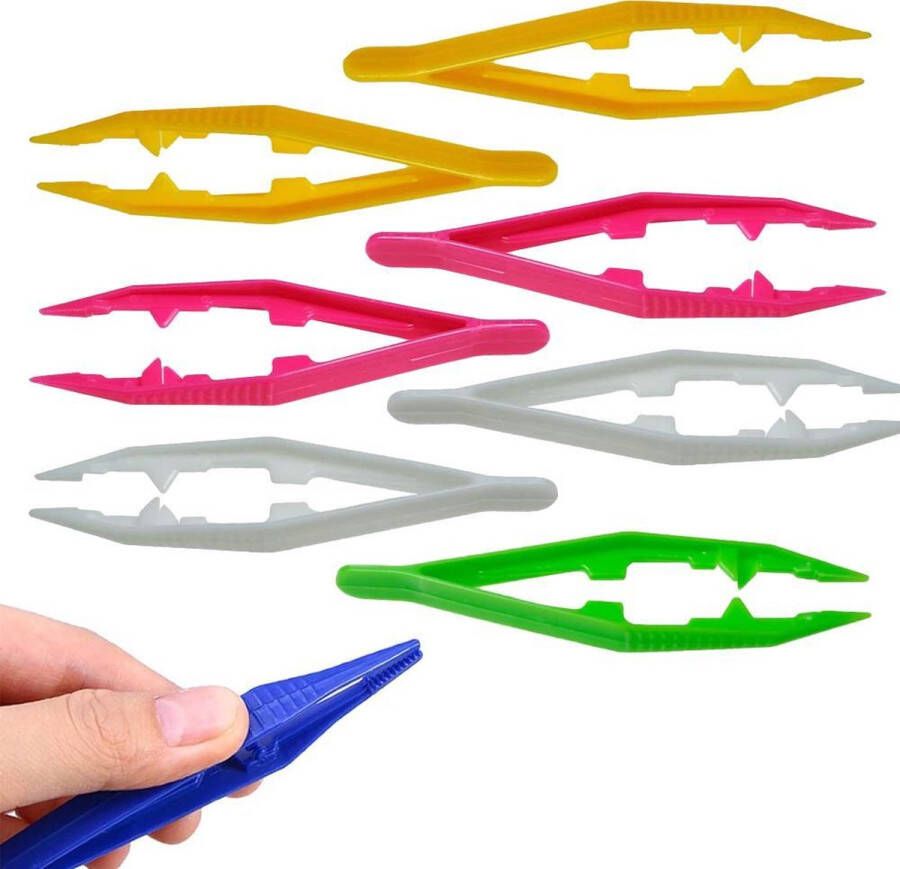 MMOBIEL 12x Lichtgewicht Plastic Pincet Gekartelde Puntige Tip Verschillende Kleuren