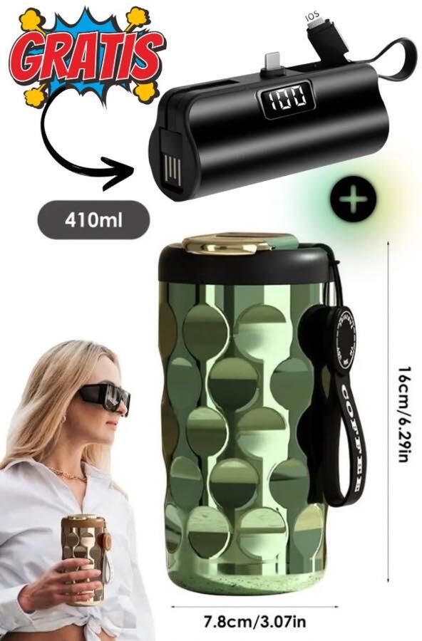 MNS Slimme Koffiebeker met LED Temperatuursensor- Thermosfles -Draagbare -Groen