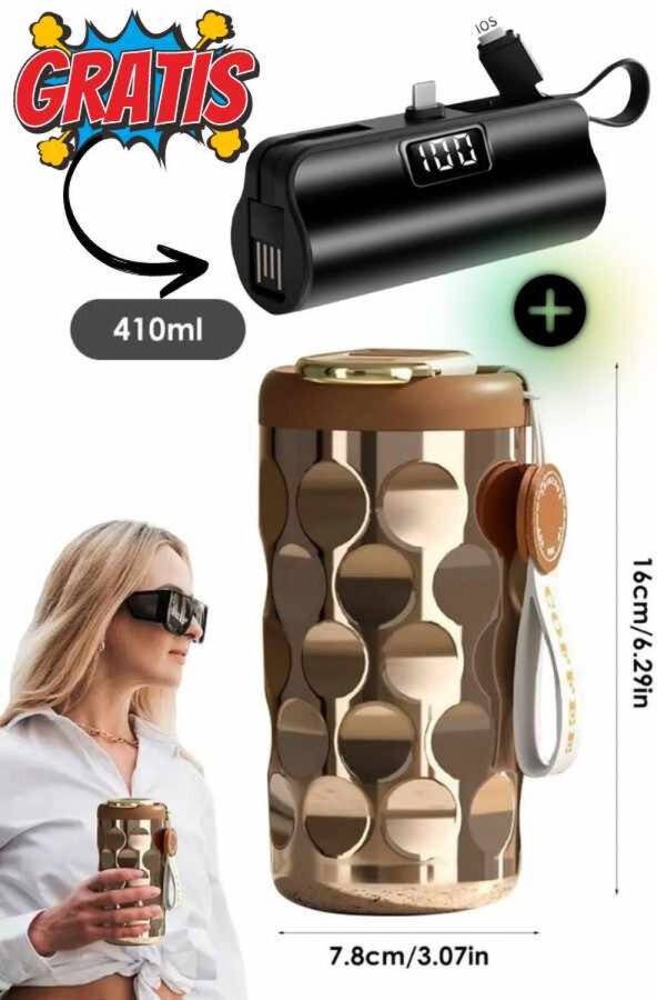 MNS Slimme Koffiebeker met LED Temperatuursensor- Thermosfles -Draagbare -Goud