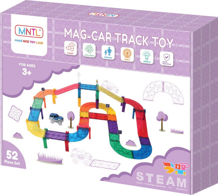 MNTL Race Track Magnetische Racebaan Magnetisch Speelgoed 52 stuks Combineer met Connetix Coblo Magna Tiles Montessori Open Einde Speelgoed Sterkere Magneten