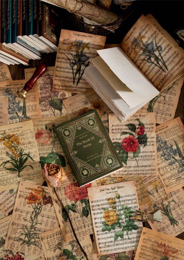 Mo-Card Journaling Papier Set 60 vellen Vintage Music Pages Muziekblad Voor o.a. bulletjournal scrapbooking en kaarten maken