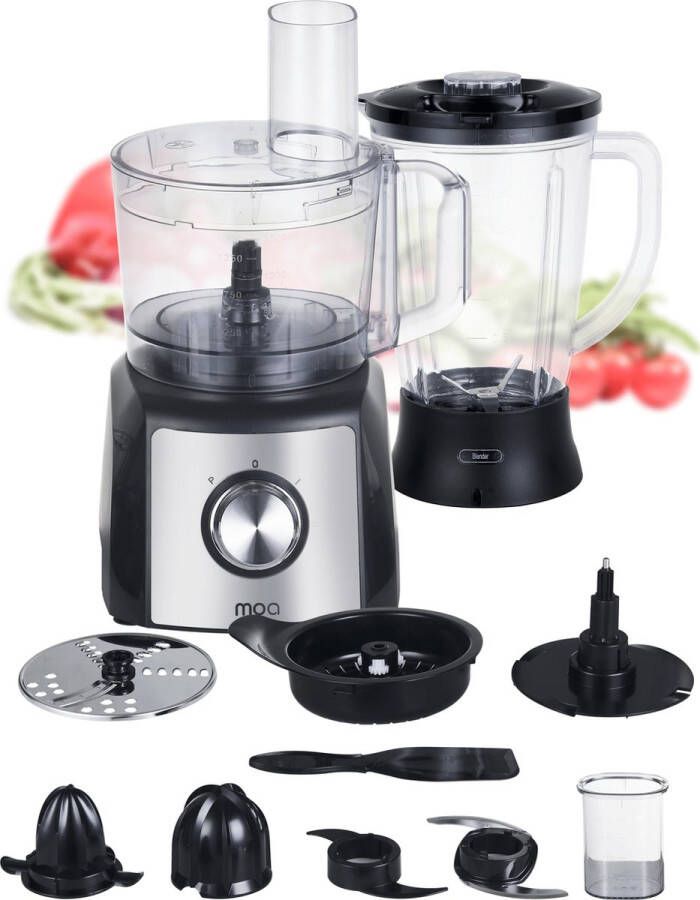 MOA Foodprocessor met 1200 Watt Extra krachtig Met accessoires voor gebruik als citruspers blender etc. Zwart met