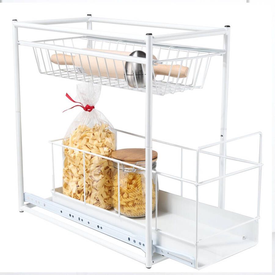 CHI HI keuken keukenkast organizer uitschuifbaar wit 45 x 23 x 45 cm metaal Keukenkastorganizer