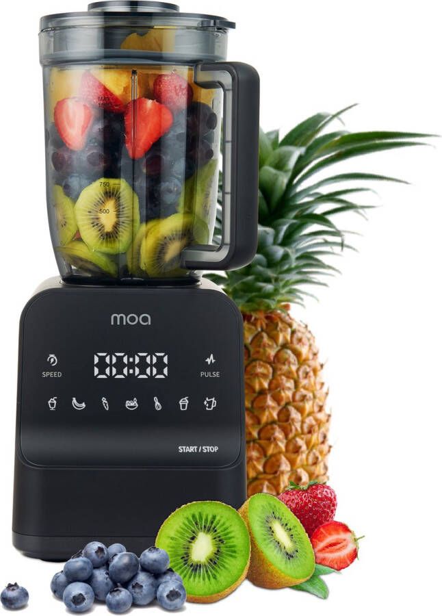 MOA Power Blender 1800W 1 5L Smoothie Maker Zes mesjes 7 Standen PB18B Zwart