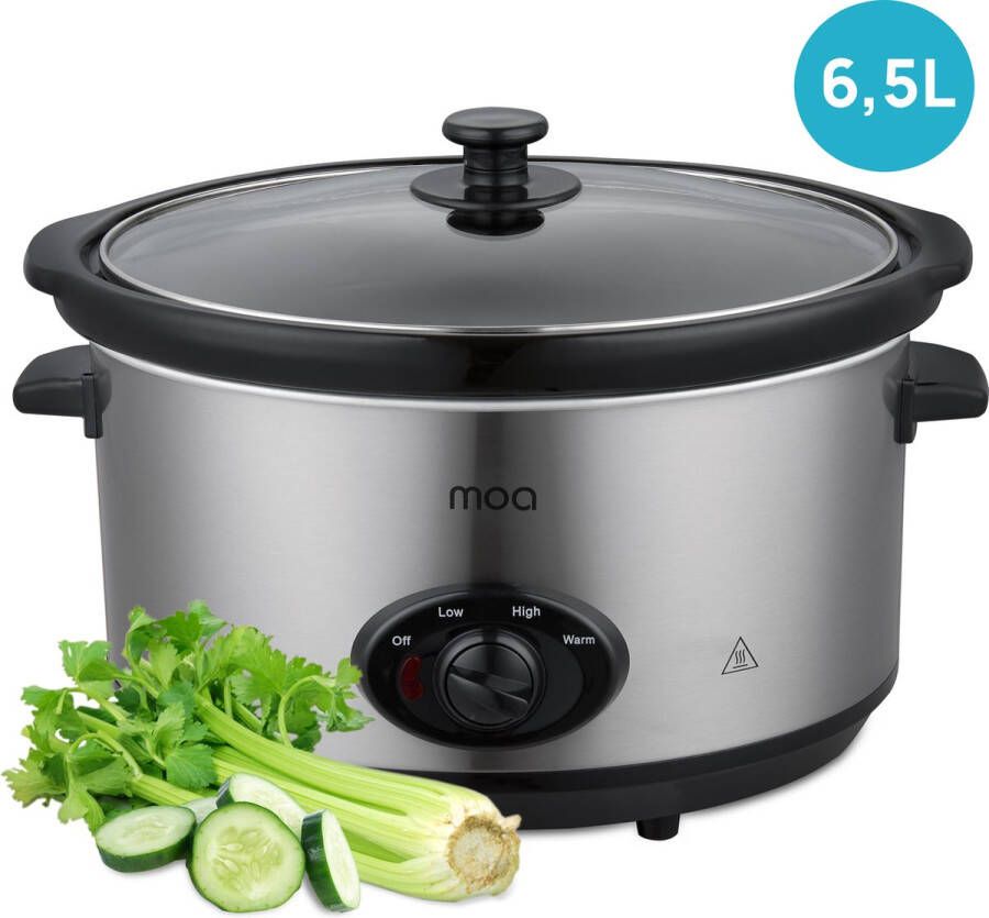 MOA Slowcooker 6 5 liter Keramische Binnenpan Zilverkleurig SC65