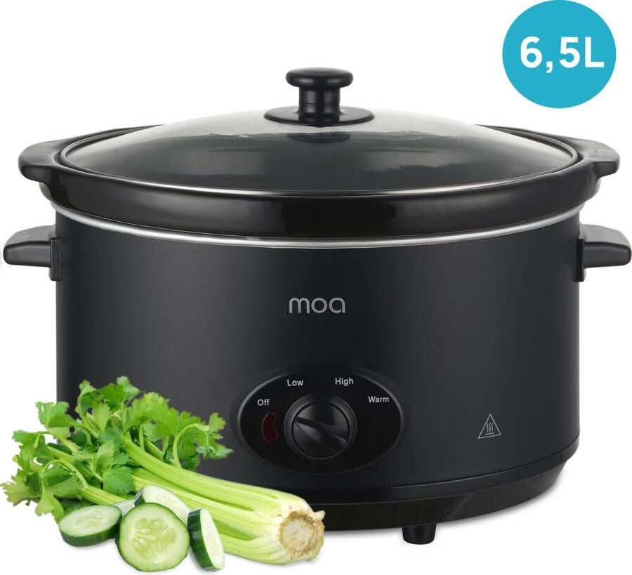 MOA Slowcooker 6 5 liter Keramische Binnenpan Zwart SC65B