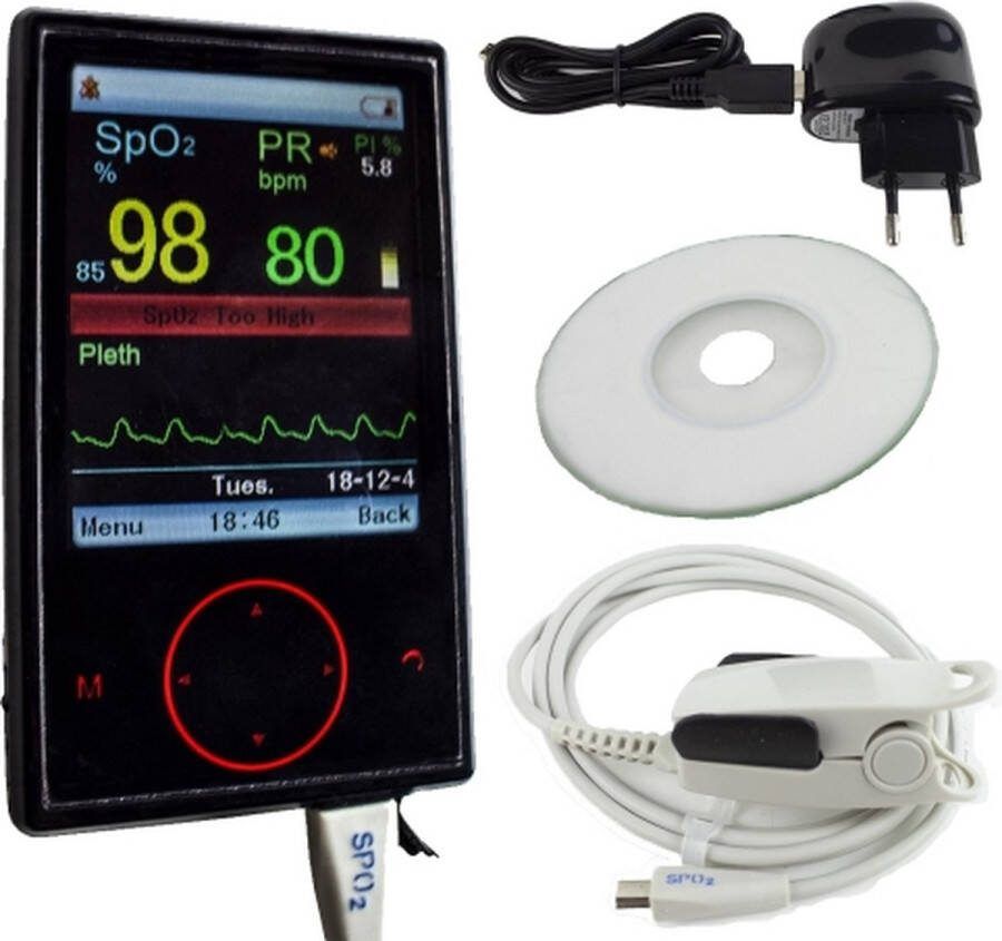 Mobiclinic Digitale Saturatiemeter Vinger Pulse Oximeter Met TFT-scherm Lithiumbatterij Klein en handig Zwart