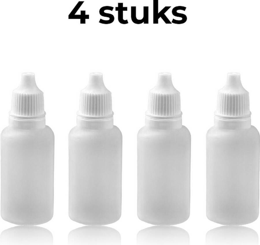MobileCreation Flesje voor Lenzenvloeistof 4 stuks 20 ml Ideaal voor op Reis Navulbaar Compact Lekvrij Inclusief Veiligheidsdop & Druppelaar