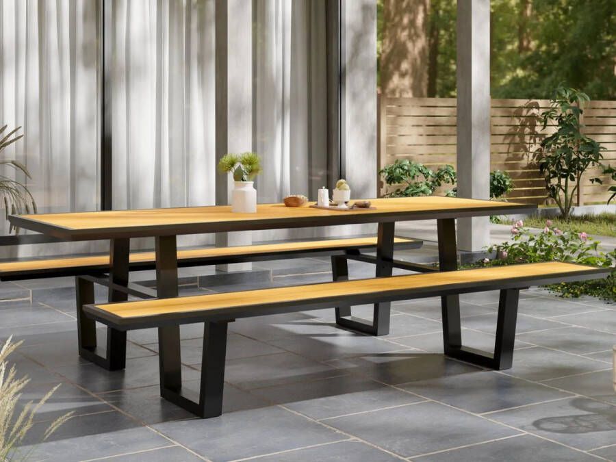 Mobistoxx Picknicktafel VICENZA 240 cm 8 Personene aluminium zwart wood effect