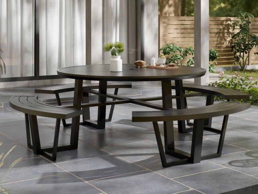 Mobistoxx Ronde picknicktafel PERUGIA 8 personen aluminium zwart