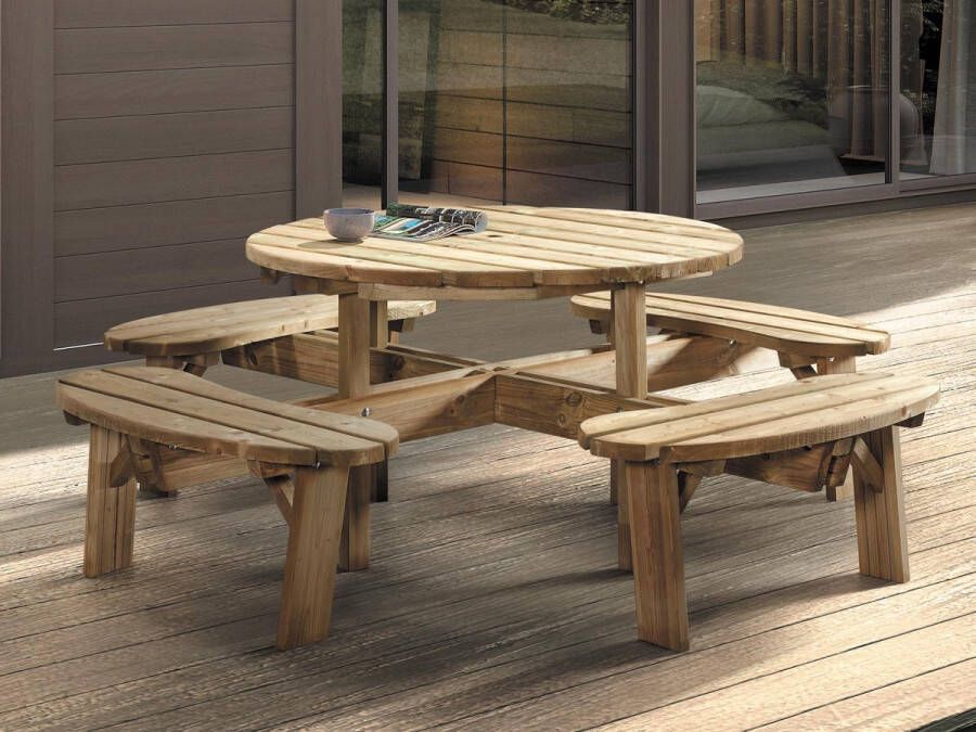 Mobistoxx Ronde picknicktafel TRAPANI 8 personen noorse den spar picknickbank tuintafel