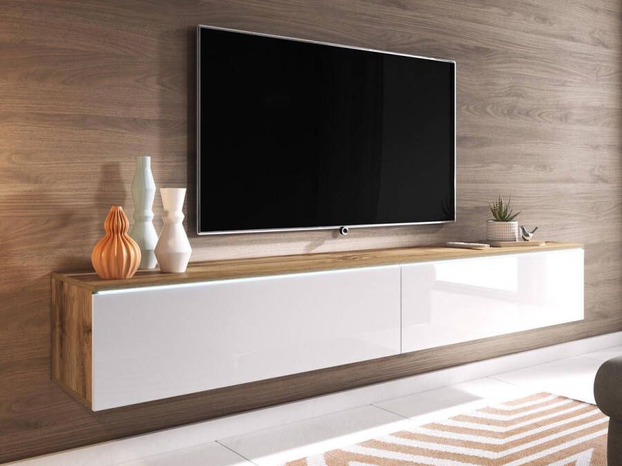 Mobistoxx Tv-meubel Dubai met LED TV kast Wotan Eik wit tv meubel 140cm