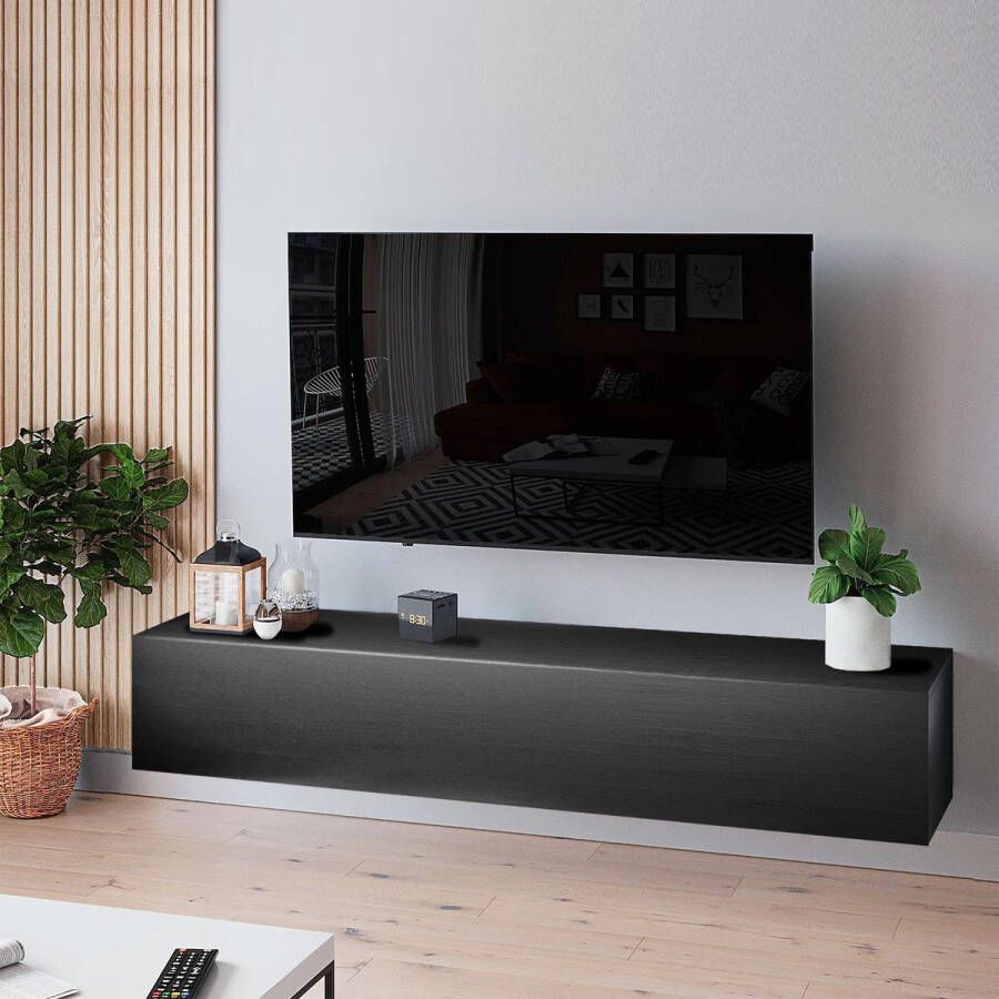 Mobistoxx Tv-meubel Kingston TV kast zwart zwarte eik tv meubel 140cm met gasveren
