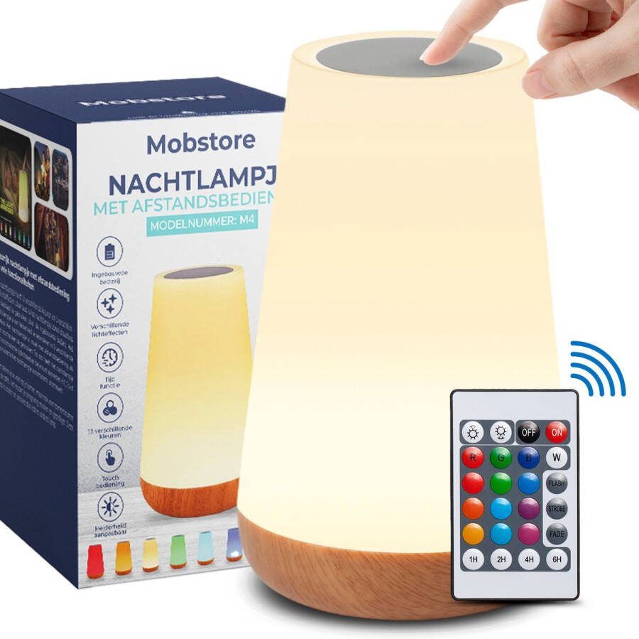 Mobstore Oplaadbaar nachtlampje kinderen Afstandsbediening 16+ kleuren Tijdfunctie Wake-up Light Sfeerlamp Camping lamp Leeslamp Tafellamp slaapkamer Nachtlampje volwassenen Touch bediening- 15CM Dimbaar Draadloos Nachtlampje baby