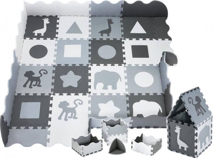 Moby-System Puzzelmat Speelmat Baby Foam XL 150 x 150 cm met rand Grijs