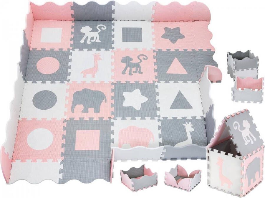 Moby-System Puzzelmat Speelmat Baby Foam XL 150 x 150 cm met rand Roze