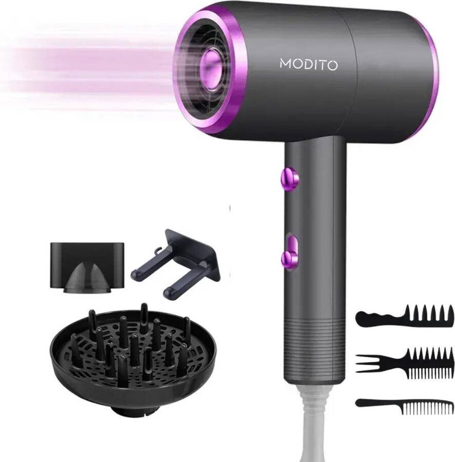 MODITO Haardroger Föhn Met Diffuser Ionische haardroger 2 standen Roze paars