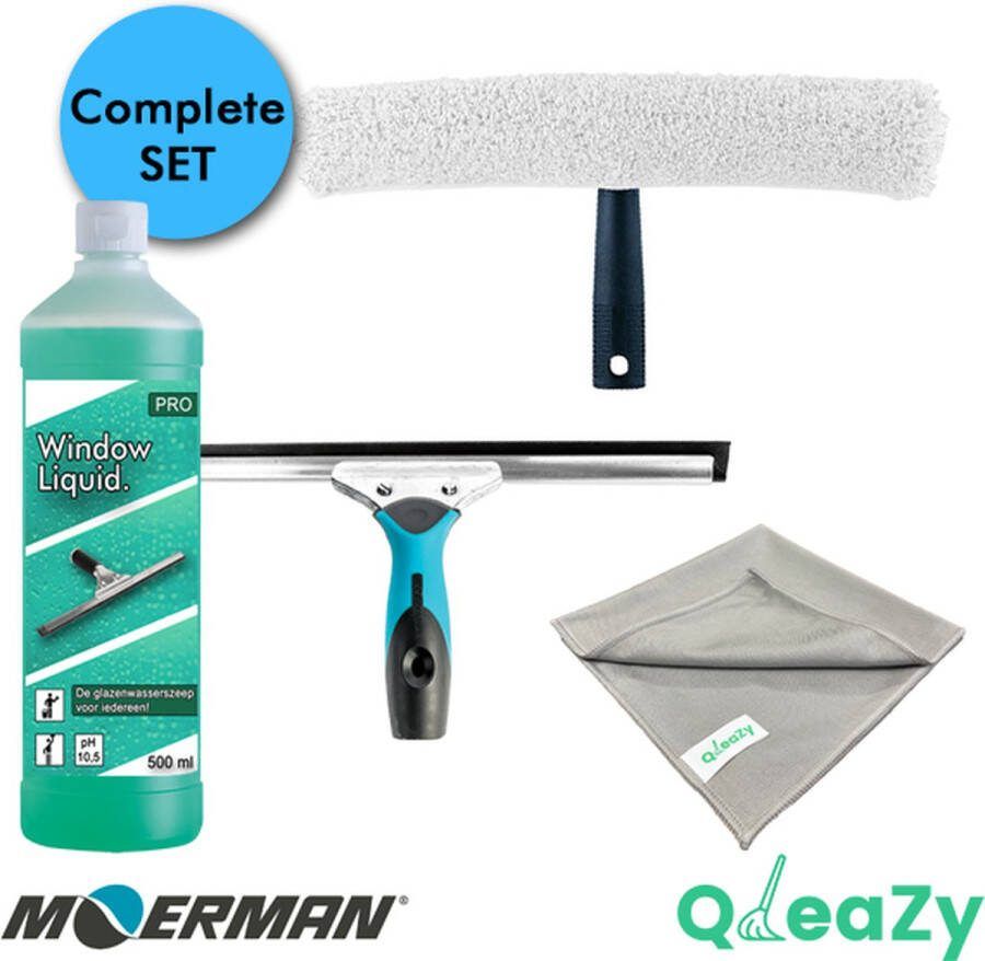 Moerman QleaZy Glazenwasserset Moerman Raamwisser 35 cm QleaZy Inwasser 35 cm Glasdoek Glasreiniger