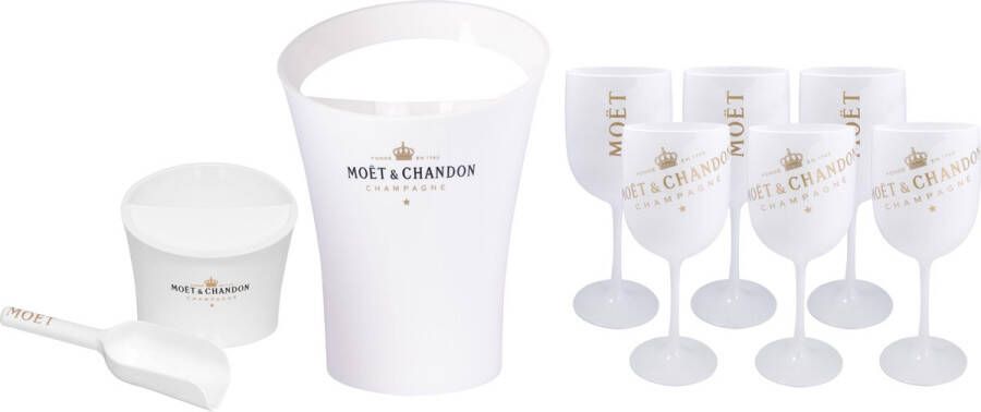 Moët & Chandon Ice Imperial Ice Bucket inclusief 6 Glazen en Small bucket met Ice scoop Luxe Wijnkoeler IJsemmer en Champagneglas 6x