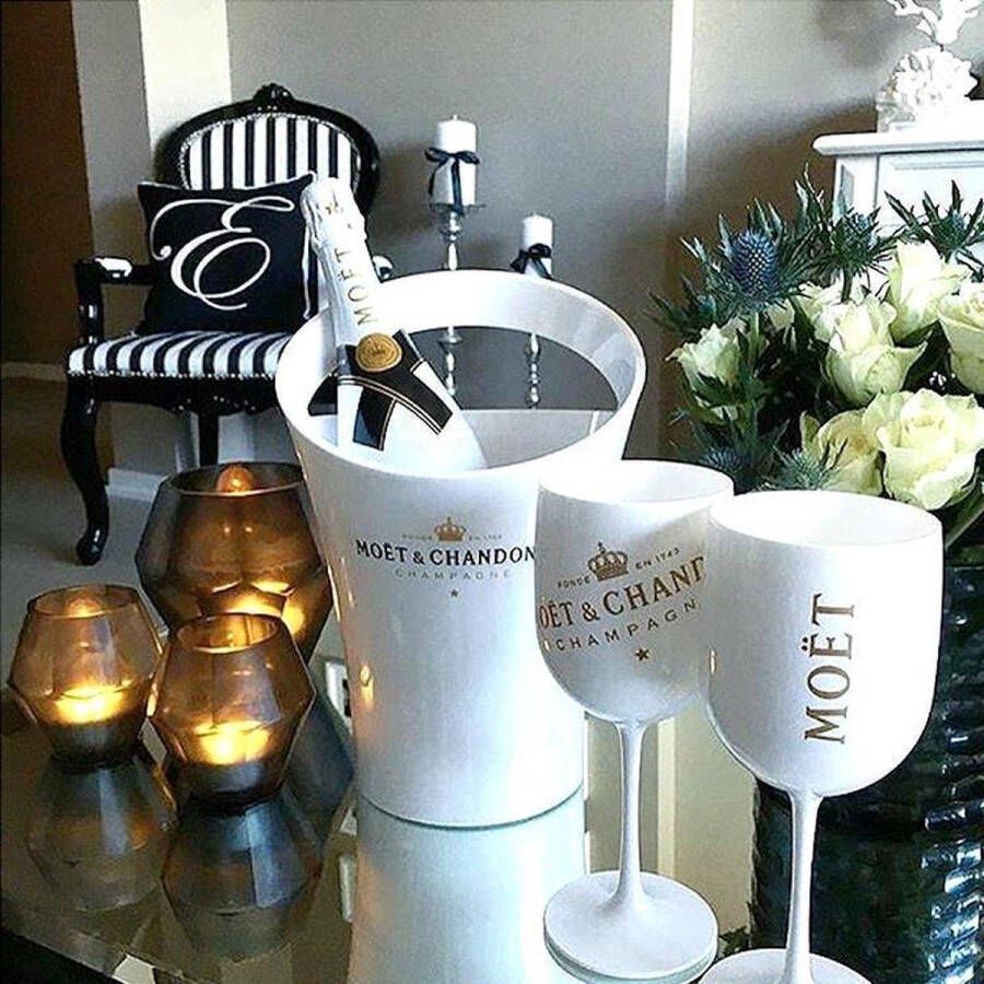Moët & Chandon Ice Imperial Ice Bucket met 2 Glazen Luxe Wijnkoeler IJsemmer en Champagneglas 2x