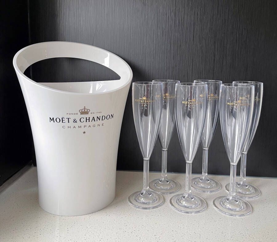 Moët & Chandon Ice Imperial koeler Ice bucket inclusief 6 transparante flute glazen Luxe Wijnkoeler en Champagneglas 6x